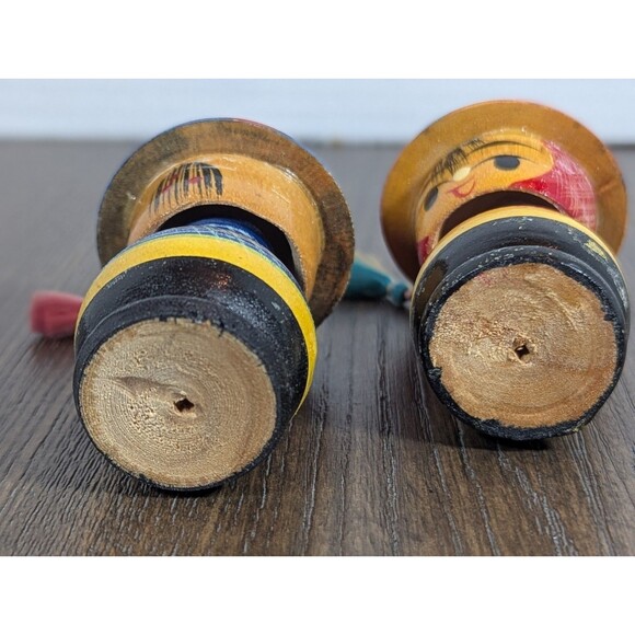 VTG Japanese Kokeshi Bobble Head Wooden Dolls Figures Red Blue 3 Inches Set Of 2 - Picture 10 of 10